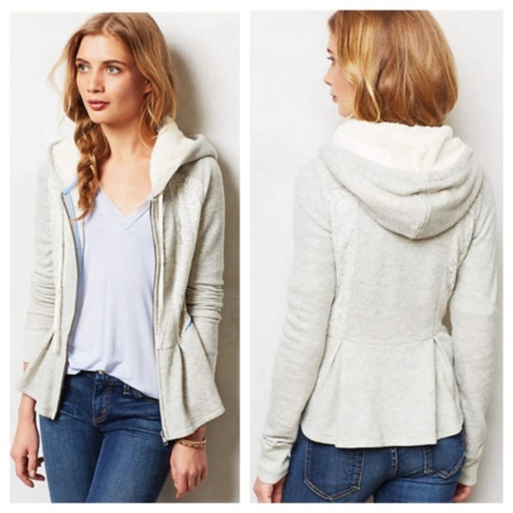 Anthropologie Lace Peplum Fleece Hoodie